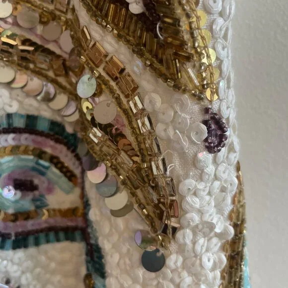 Calypso St. Barth Sequin Linen Mini Dress Size M White Pink Boho Resortwear - Picture 9 of 9